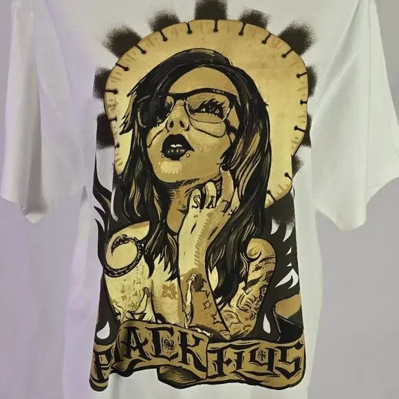 Black Flys Eyewear Mens Pinup Girl Graphic T Shirt White Large NWOT - Picture 2 of 4
